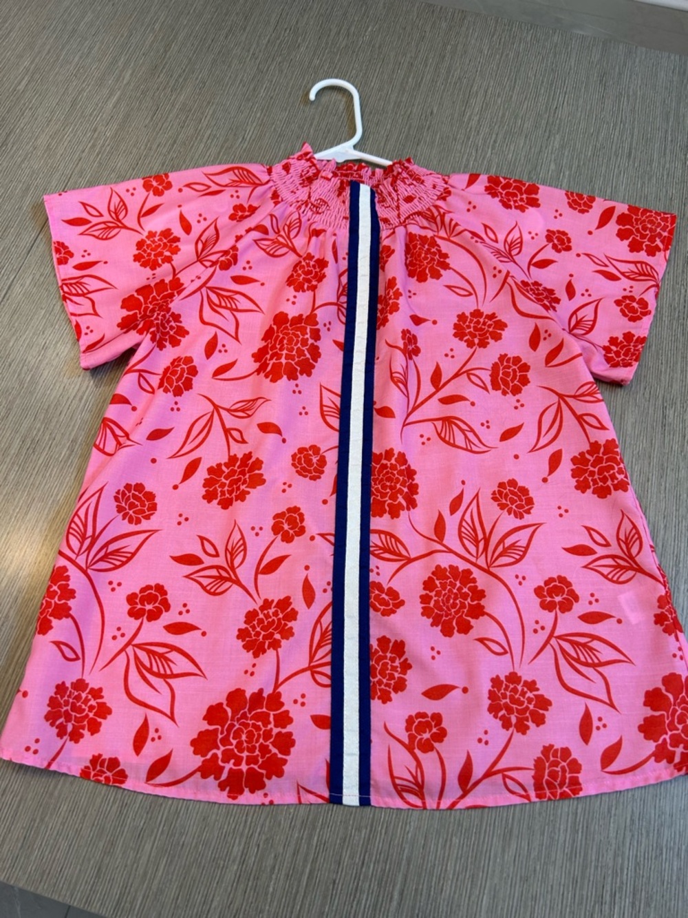THML Pink Dress with Red Floral and Navy Stripe